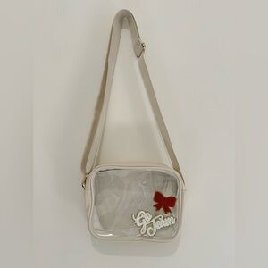 Clear Stadium Crossbody Bag with Red Bow Accent
